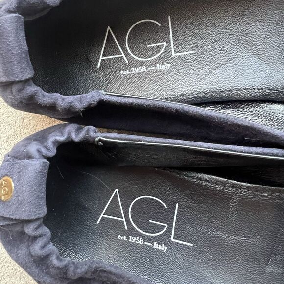 AGL Attilio Giusti Leombruni Navy Blue Suede Moc Loafers Women EU 41 US 10 Stud - Picture 9 of 13